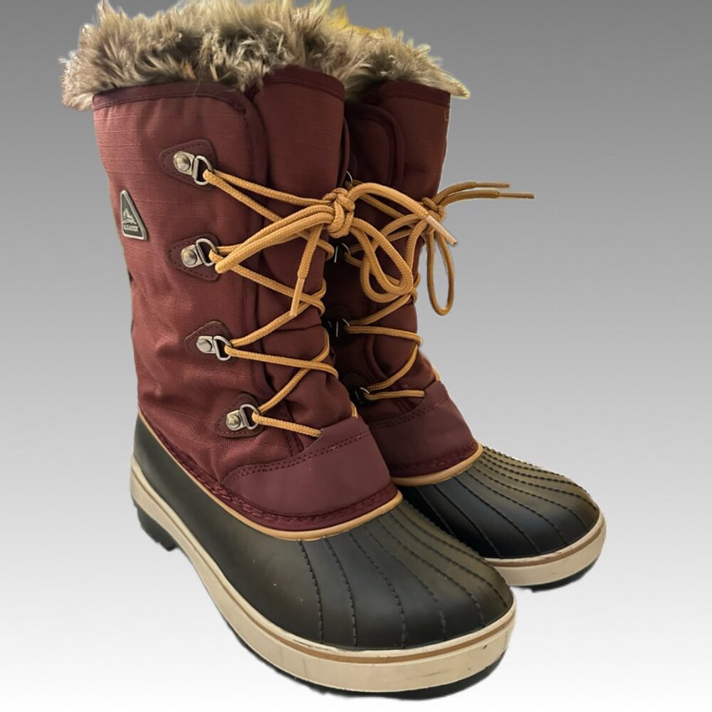 ALEADER snow boots Lace Up Fur Lined Waterproof Tall Winter Burgundy women 7